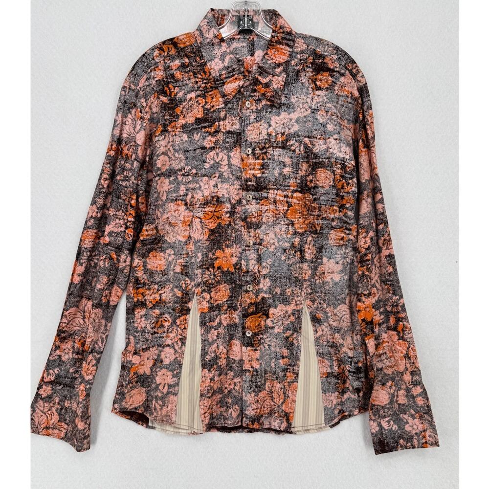 Custo Barcelona Mens Orange Abstract Floral Cotton Long Sleeve Shirt Sz US M